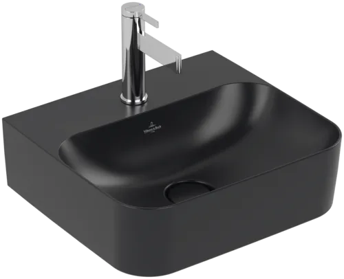 Bild von VILLEROY BOCH Finion Handwaschbecken, 430 x 390 x 140 mm, Pure Black CeramicPlus, mit verdecktem Überlauf, Unterseite geschliffen #43644CR7