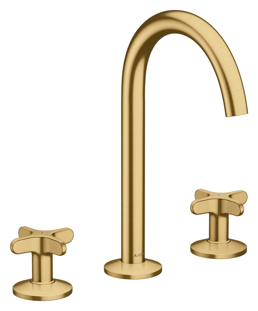 Bild von HANSGROHE AXOR One 3-Loch Waschtischarmatur 170 mit Kreuzgriffen und Push-Open Ablaufgarnitur #48040250 - Brushed Gold Optic