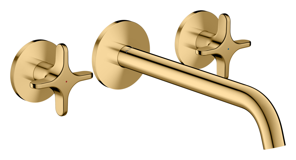 Bild von HANSGROHE AXOR One 3-Loch Wannenarmatur Unterputz für Wandmontage mit Kreuzgriffen #48430990 - Polished Gold Optic