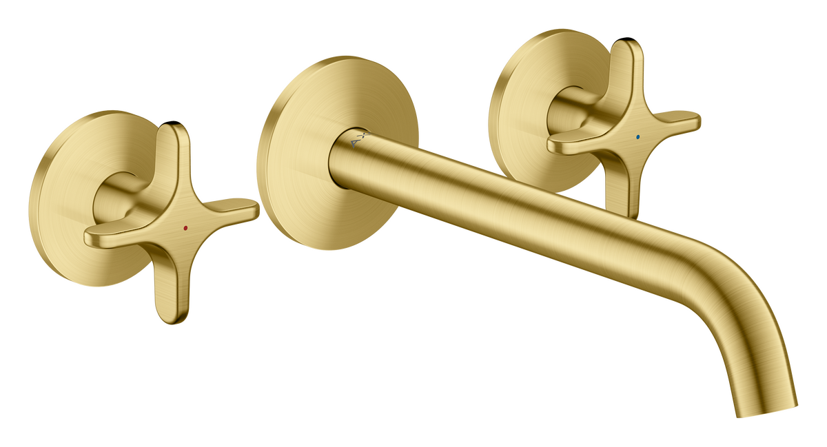 Bild von HANSGROHE AXOR One 3-Loch Wannenarmatur Unterputz für Wandmontage mit Kreuzgriffen #48430950 - Brushed Brass