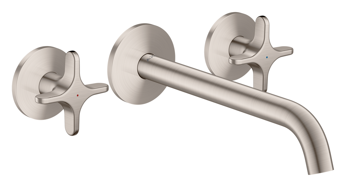 Bild von HANSGROHE AXOR One 3-Loch Wannenarmatur Unterputz für Wandmontage mit Kreuzgriffen #48430800 - Edelstahl Optic