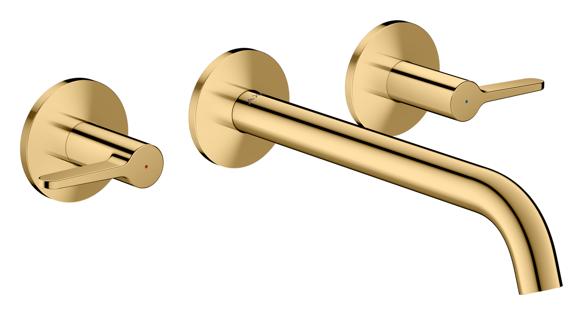 Bild von HANSGROHE AXOR One 3-Loch Waschtischarmatur Unterputz für Wandmontage mit Auslauf 220 mm und Hebelgriffen #48160990 - Polished Gold Optic