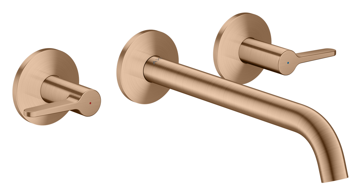 Bild von HANSGROHE AXOR One 3-Loch Waschtischarmatur Unterputz für Wandmontage mit Auslauf 220 mm und Hebelgriffen #48160310 - Brushed Red Gold