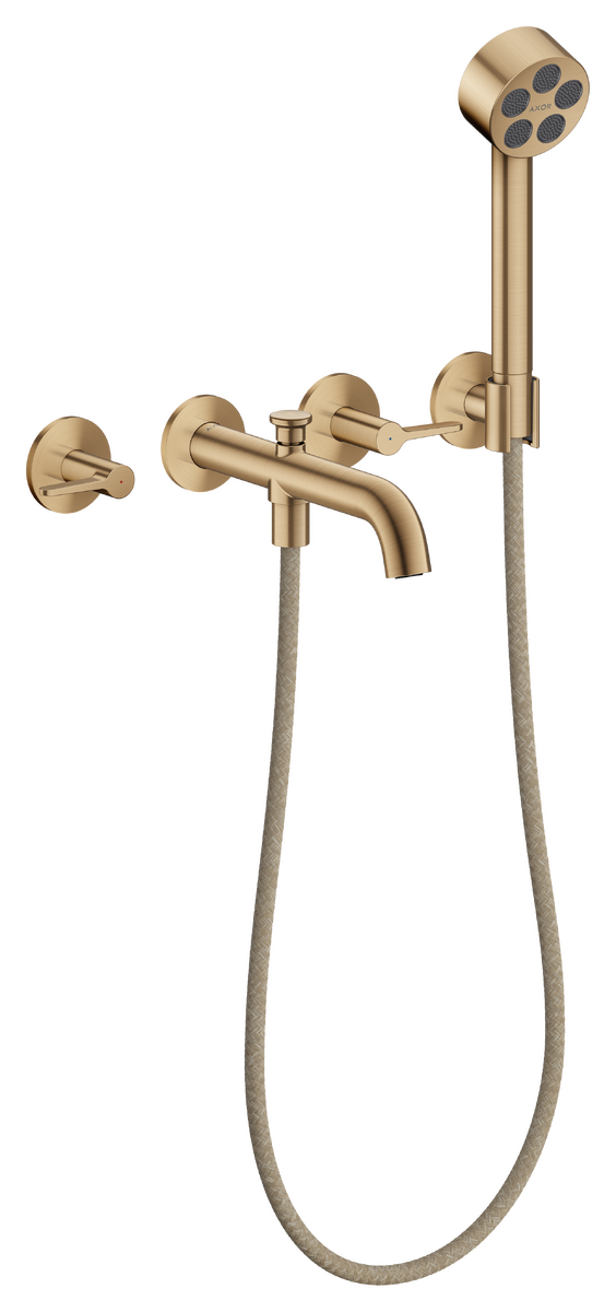 Bild von HANSGROHE AXOR One 3-Loch Wannenarmatur Unterputz für Wandmontage mit Hebelgriffen und Handbrause #48444140 - Brushed Bronze