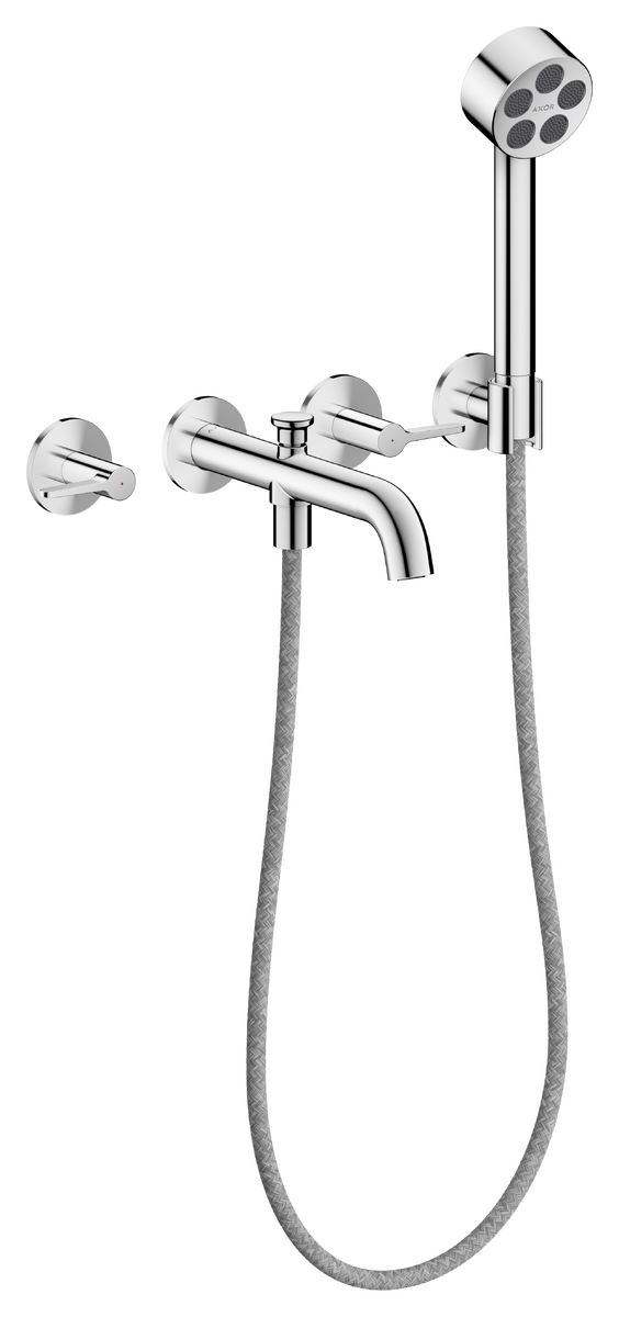 Bild von HANSGROHE AXOR One 3-Loch Wannenarmatur Unterputz für Wandmontage mit Hebelgriffen und Handbrause #48444000 - Chrom