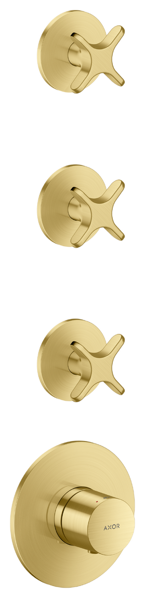 Bild von HANSGROHE AXOR One Thermostatmodul Unterputz für 3 Verbraucher mit Kreuzgriff #48713950 - Brushed Brass