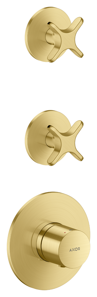 Bild von HANSGROHE AXOR One Thermostatmodul Unterputz für 2 Verbraucher mit Kreuzgriff #48712950 - Brushed Brass