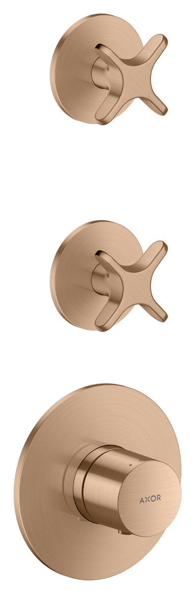 Bild von HANSGROHE AXOR One Thermostatmodul Unterputz für 2 Verbraucher mit Kreuzgriff #48712310 - Brushed Red Gold