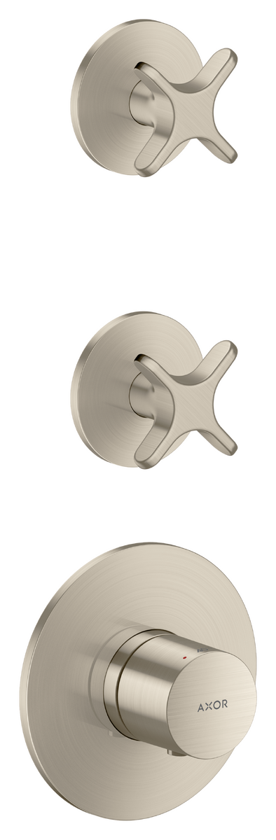 Bild von HANSGROHE AXOR One Thermostatmodul Unterputz für 2 Verbraucher mit Kreuzgriff #48712820 - Brushed Nickel
