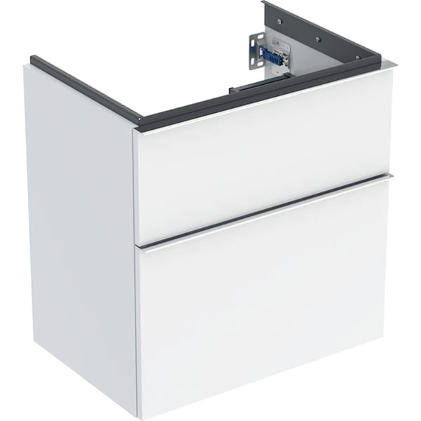 GEBERIT iCon Unterschrank für Waschtisch, mit zwei Schubladen, verkürzte Ausladung #502.307.01.2 - Korpus und Front: weiß / lackiert hochglänzend Griff: hoch-glanzverchromt