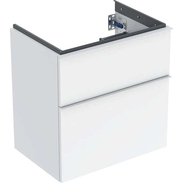 GEBERIT iCon Unterschrank für Waschtisch, mit zwei Schubladen, verkürzte Ausladung #502.307.01.1 - Korpus und Front: weiß / lackiert hochglänzend Griff: weiß / pulverbeschichtet matt