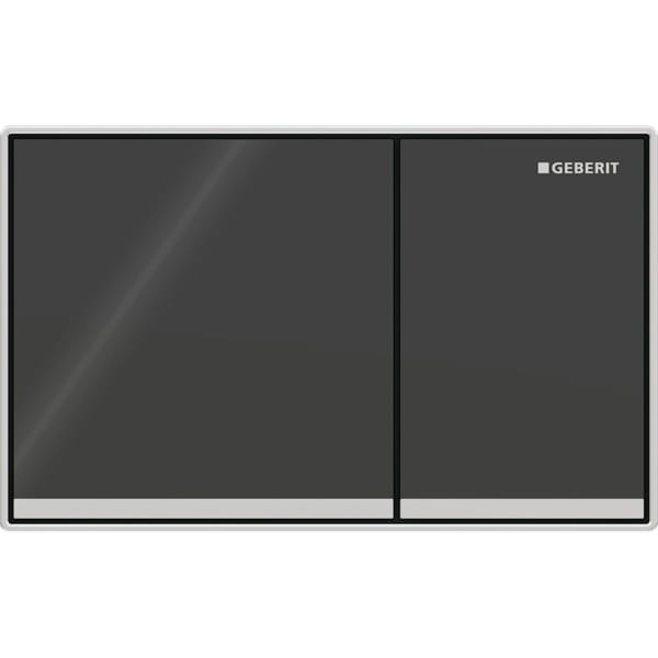 GEBERIT Omega60 Betätigungsplatte für 2-Mengen-Spülung, Square, flächenbündig #115.081.SJ.1 - Tasten: schwarz Designstreifen: verspiegelt Rahmen: hochglanz-verchromt