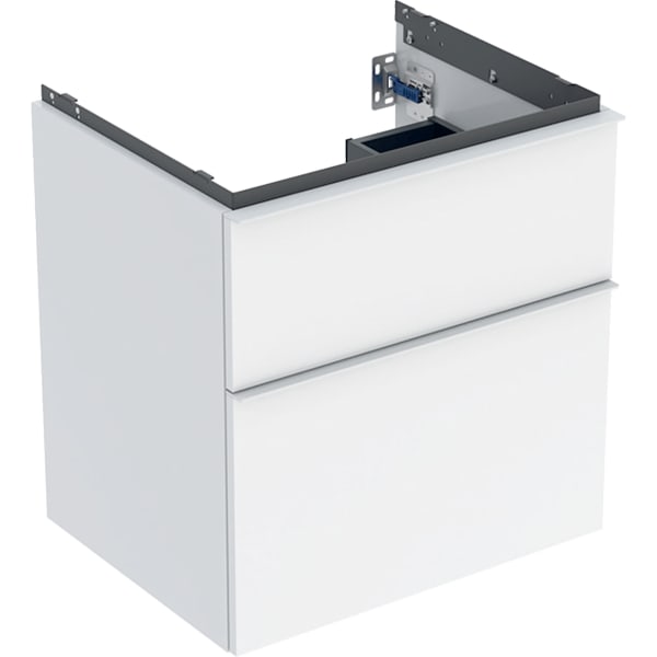 GEBERIT iCon Unterschrank für Waschtisch, mit zwei Schubladen #502.303.01.1 - Korpus und Front: weiß / lackiert hochglänzend Griff: weiß / pulverbeschichtet matt