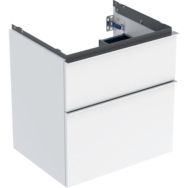 GEBERIT iCon Unterschrank für Waschtisch, mit zwei Schubladen #502.303.01.2 - Korpus und Front: weiß / lackiert hochglänzend Griff: hoch-glanzverchromt