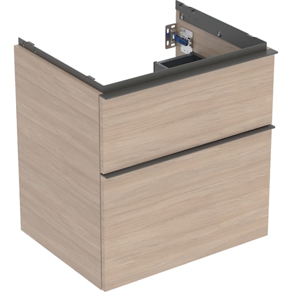 GEBERIT iCon Unterschrank für Waschtisch, mit zwei Schubladen #502.303.JH.1 - Korpus und Front: Eiche / Melamin Holzstruktur Griff: lava / pulverbeschichtet matt