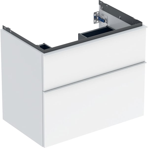 GEBERIT iCon Unterschrank für Waschtisch, mit zwei Schubladen #502.304.01.1 - Korpus und Front: weiß / lackiert hochglänzend Griff: weiß / pulverbeschichtet matt