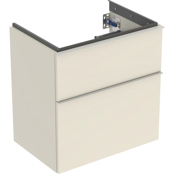 GEBERIT iCon Unterschrank für Waschtisch, mit zwei Schubladen, verkürzte Ausladung #502.307.JL.1 - Korpus und Front: sand-grau / lackiert hochglänzend Griff: sand-grau / pulverbeschichtet matt