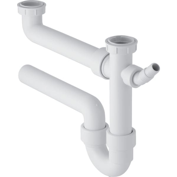 GEBERIT Rohrbogengeruchsverschluss für zwei Spülbecken, mit Winkelschlauchtülle, Abgang horizontal #152.715.11.1 - weiß-alpin