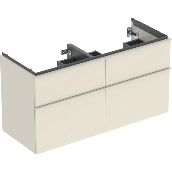 GEBERIT iCon Unterschrank für Doppelwaschtisch, mit vier Schubladen #502.309.JL.1 - Korpus und Front: sand-grau / lackiert hochglänzend Griff: sand-grau / pulverbeschichtet matt