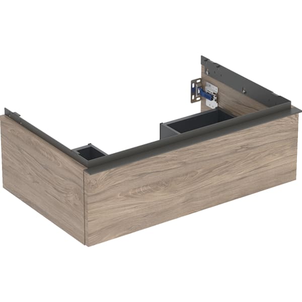 GEBERIT iCon Unterschrank für Waschtisch, mit einer Schublade #502.311.JR.1 - Korpus und Front: Nussbaum hickory / Melamin Holzstruktur Griff: lava / pulverbeschichtet matt