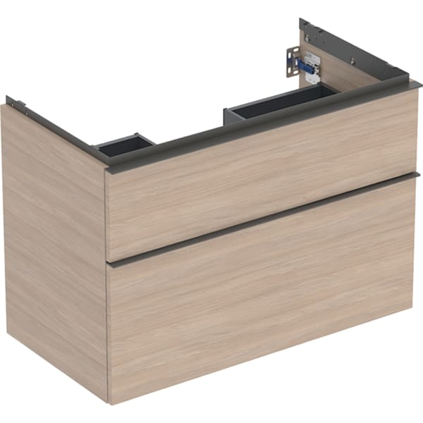 GEBERIT iCon Unterschrank für Waschtisch, mit zwei Schubladen #502.305.JH.1 - Korpus und Front: Eiche / Melamin Holzstruktur Griff: lava / pulverbeschichtet matt