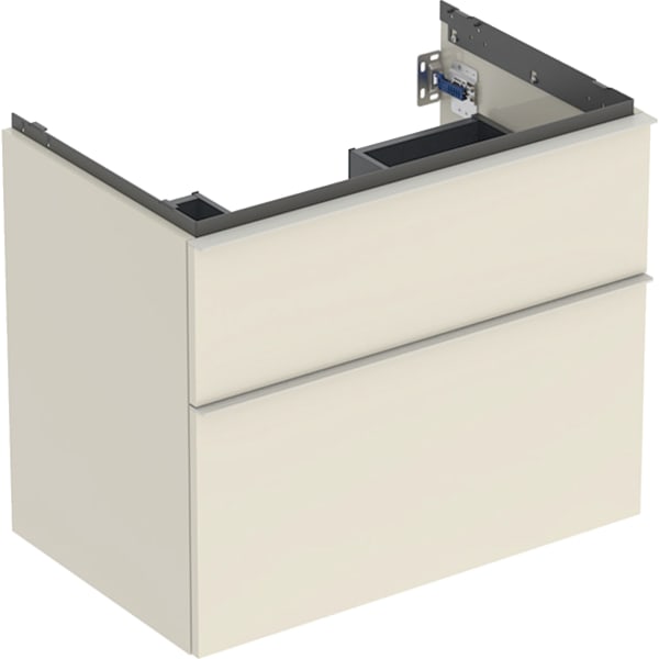 GEBERIT iCon Unterschrank für Waschtisch, mit zwei Schubladen #502.304.JL.1 - Korpus und Front: sand-grau / lackiert hochglänzend Griff: sand-grau / pulverbeschichtet matt