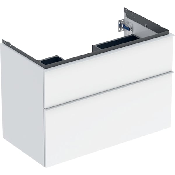 GEBERIT iCon Unterschrank für Waschtisch, mit zwei Schubladen #502.305.01.1 - Korpus und Front: weiß / lackiert hochglänzend Griff: weiß / pulverbeschichtet matt