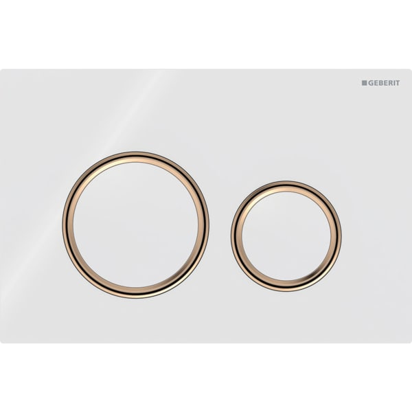 GEBERIT Sigma50 (ex Sigma21) Betätigungsplatte für 2-Mengen-Spülung, Round, Metallfarbe rotgold #115.650.SI.1 - Grundplatte und Designringe: rotgold Deckplatte und Tasten: weiß