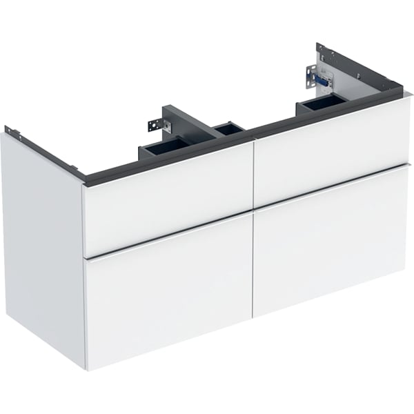 GEBERIT iCon Unterschrank für Doppelwaschtisch, mit vier Schubladen #502.309.01.2 - Korpus und Front: weiß / lackiert hochglänzend Griff: hoch-glanzverchromt