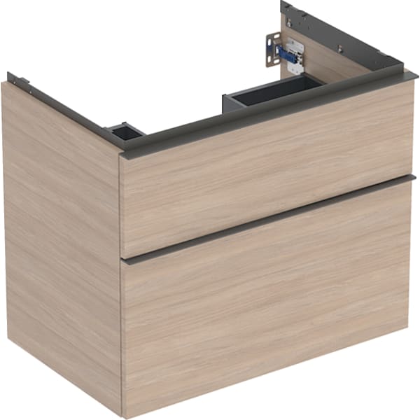 GEBERIT iCon Unterschrank für Waschtisch, mit zwei Schubladen #502.304.JH.1 - Korpus und Front: Eiche / Melamin Holzstruktur Griff: lava / pulverbeschichtet matt