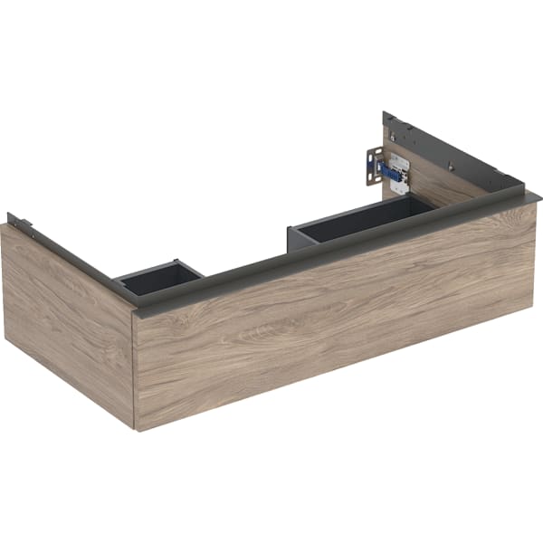 GEBERIT iCon Unterschrank für Waschtisch, mit einer Schublade #502.312.JR.1 - Korpus und Front: Nussbaum hickory / Melamin Holzstruktur Griff: lava / pulverbeschichtet matt