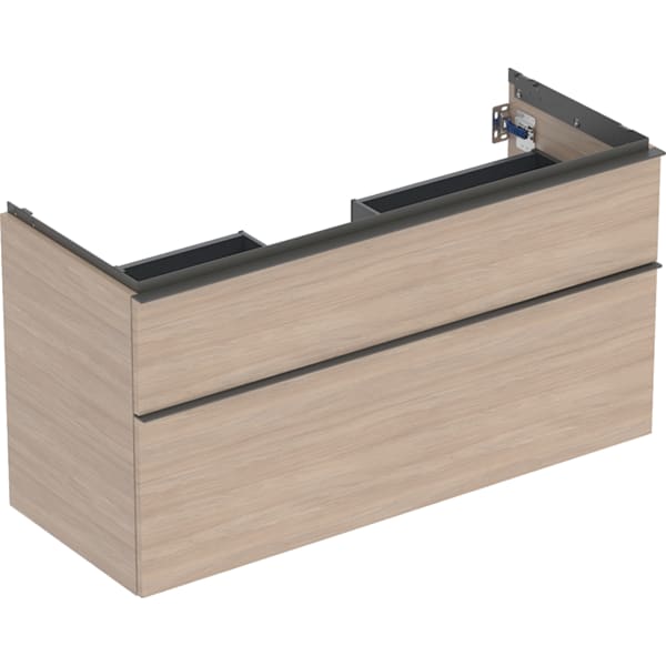 GEBERIT iCon Unterschrank für Waschtisch, mit zwei Schubladen #502.306.JH.1 - Korpus und Front: Eiche / Melamin Holzstruktur Griff: lava / pulverbeschichtet matt
