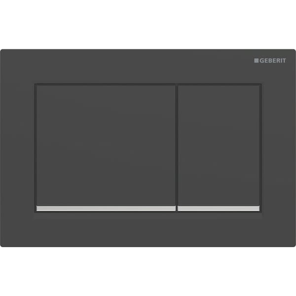 GEBERIT Omega20 (ex Omega30) Betätigungsplatte für 2-Mengen-Spülung, Square #115.080.14.1 - Platte und Tasten: schwarz matt lackiert, easy-to-clean-beschichtet Designstreifen: hochglanz-verchromt