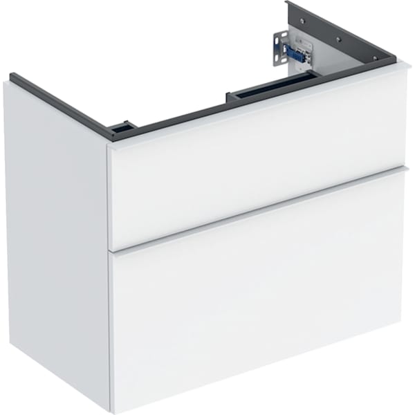 GEBERIT iCon Unterschrank für Waschtisch, mit zwei Schubladen, verkürzte Ausladung #502.308.01.1 - Korpus und Front: weiß / lackiert hochglänzend Griff: weiß / pulverbeschichtet matt