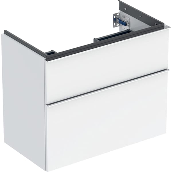 GEBERIT iCon Unterschrank für Waschtisch, mit zwei Schubladen, verkürzte Ausladung #502.308.01.2 - Korpus und Front: weiß / lackiert hochglänzend Griff: hoch-glanzverchromt