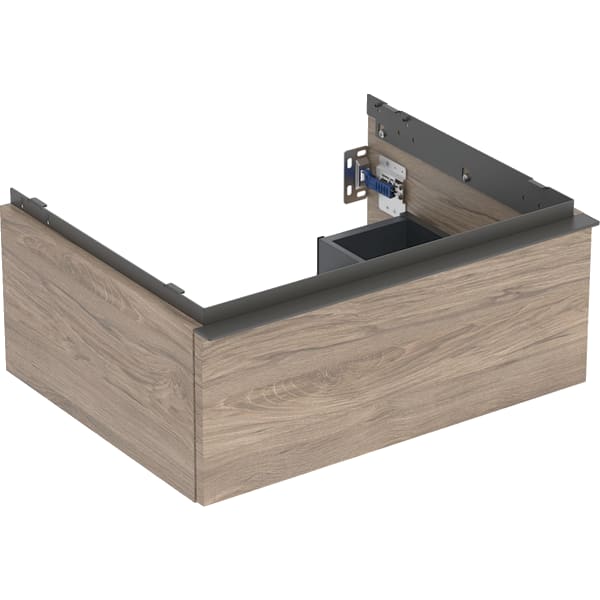GEBERIT iCon Unterschrank für Waschtisch, mit einer Schublade #502.310.JR.1 - Korpus und Front: Nussbaum hickory / Melamin Holzstruktur Griff: lava / pulverbeschichtet matt