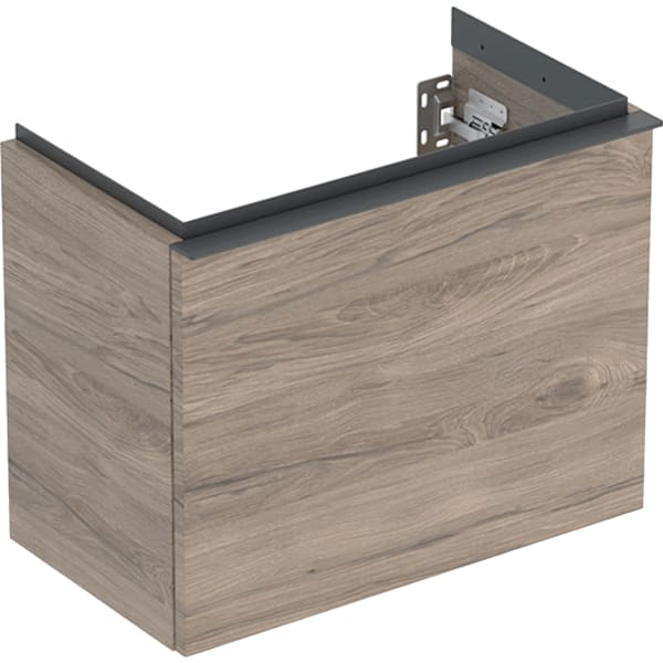 GEBERIT iCon Unterschrank für Handwaschbecken, mit einer Schublade #502.302.JR.1 - Korpus und Front: Nussbaum hickory / Melamin Holzstruktur Griff: lava / pulverbeschichtet matt