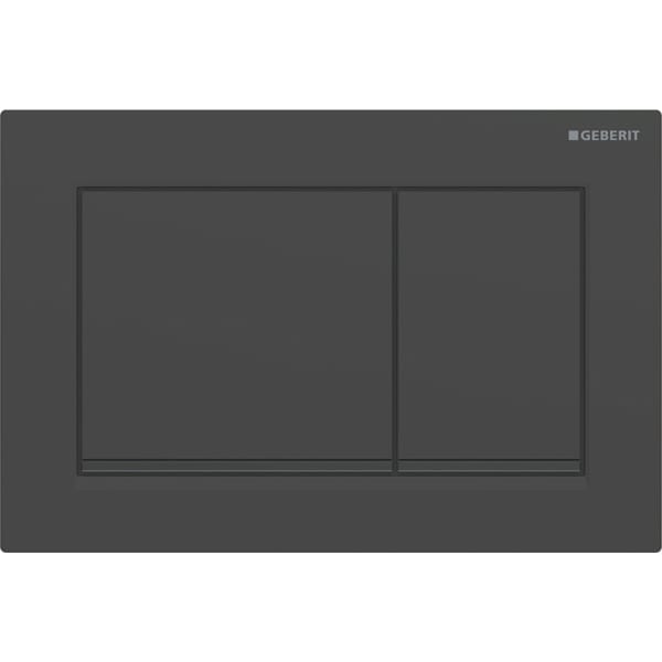 GEBERIT Omega20 Betätigungsplatte, eckig, 2-Mengen-Spülung #115.080.16.1 - Platte und Tasten: schwarz matt lackiert, easy-to-clean-beschichtet Designstreifen: schwarz