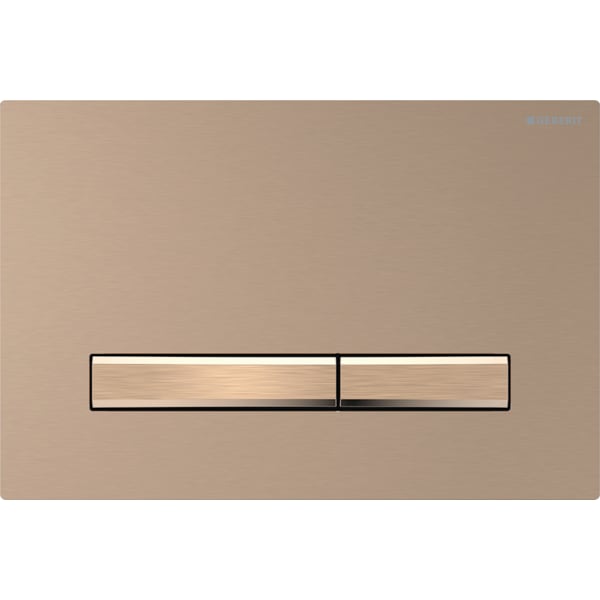 GEBERIT Sigma50 Betätigungsplatte für 2-Mengen-Spülung, Square, Metallfarbe rotgold #115.670.QB.2 - Grundplatte und Tasten: rotgold Deckplatte: rotgold, gebürstet, easy-to-clean-beschichtet