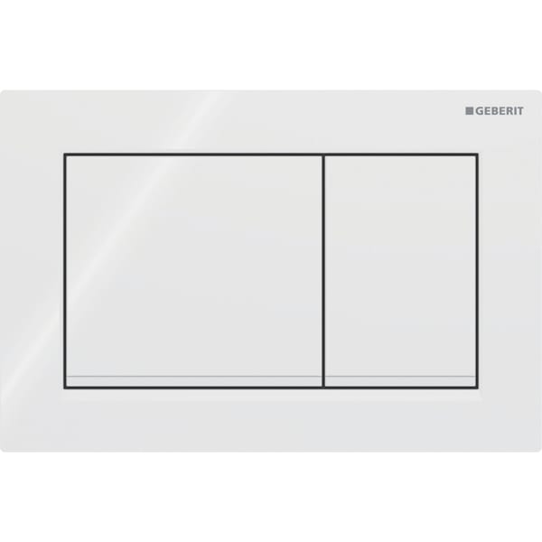 GEBERIT Omega20 Betätigungsplatte, eckig, 2-Mengen-Spülung #115.080.11.1 - Platte und Tasten: weiß Designstreifen: weiß matt