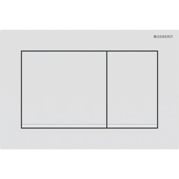 GEBERIT Omega20 (ex Omega30) Betätigungsplatte für 2-Mengen-Spülung, Square #115.080.01.1 - Platte und Tasten: weiß matt lackiert, easy-to-clean-beschichtet Designstreifen: weiß
