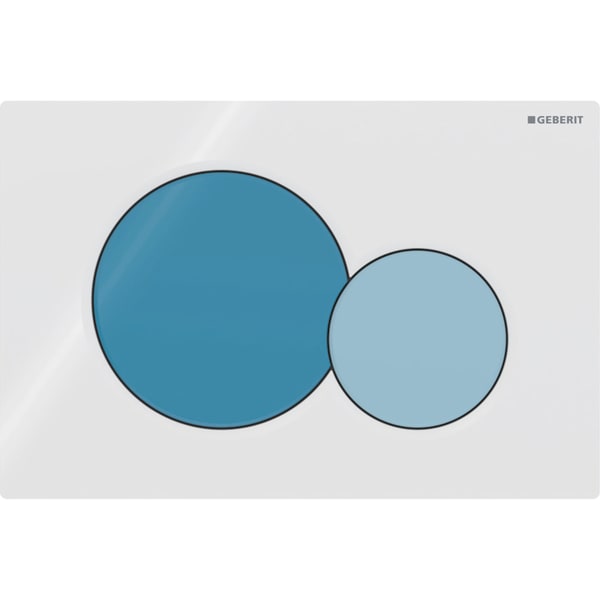 GEBERIT Sigma01 Betätigungsplatte für 2-Mengen-Spülung, Round, für Bambini WC #115.770.SX.5 - Platte: weiß Taste Vollmenge: ozeanblau Taste Teilmenge: hellblau