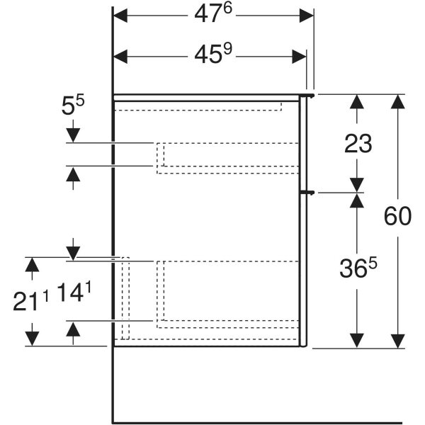 GEBERIT iCon Seitenschrank mit zwei Schubladen #502.315.01.3 - Korpus und Front: weiß / lackiert matt Griff: weiß / pulverbeschichtet matt