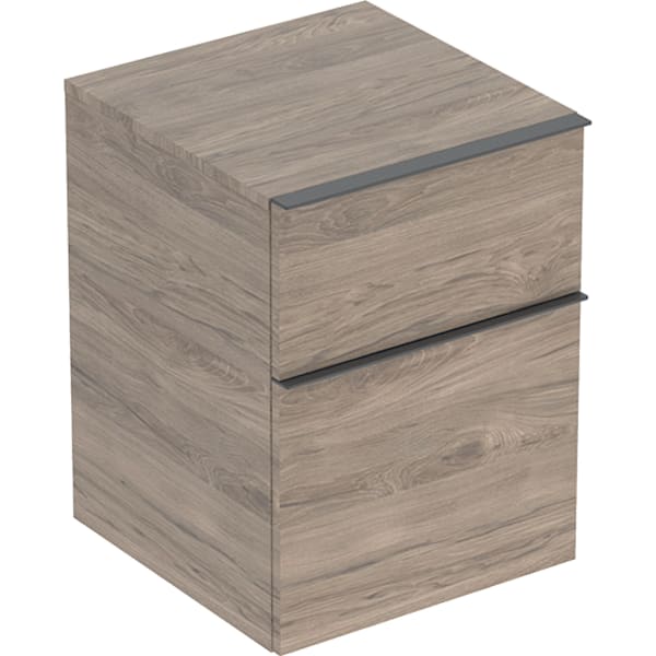 GEBERIT iCon Seitenschrank mit zwei Schubladen #502.315.JR.1 - Korpus und Front: Nussbaum hickory / Melamin Holzstruktur Griff: lava / pulverbeschichtet matt