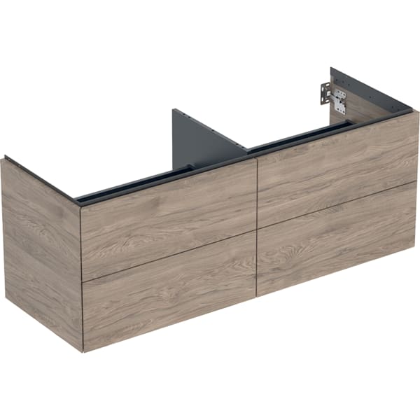 GEBERIT ONE Unterschrank für Aufsatzwaschtisch, mit vier Schubladen #505.266.00.6 - Nussbaum hickory / Melamin Holzstruktur