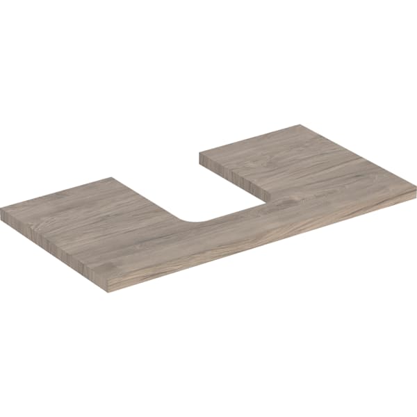 GEBERIT ONE Waschtischplatte mit Ausschnitt, für Aufsatzwaschtisch Schalenform #505.272.00.6 - Nussbaum hickory / Melamin Holzstruktur