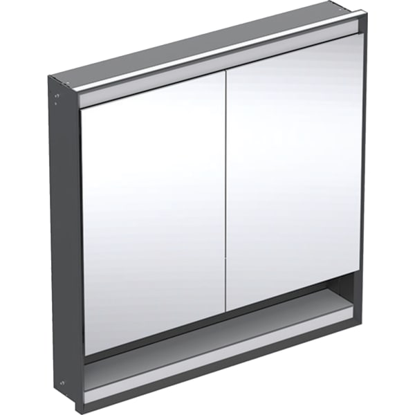 GEBERIT ONE Spiegelschrank mit Nische und ComfortLight, mit zwei Türen, UP-Montage, Höhe 90 cm #505.823.00.7 - schwarz matt / Aluminium pulverbeschichtet