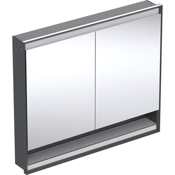 GEBERIT ONE Spiegelschrank mit Nische und ComfortLight, mit zwei Türen, UP-Montage, Höhe 90 cm #505.824.00.7 - schwarz matt / Aluminium pulverbeschichtet