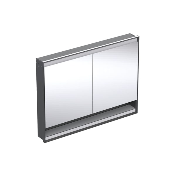 GEBERIT ONE Spiegelschrank mit Nische und ComfortLight, mit zwei Türen, UP-Montage, Höhe 90 cm #505.825.00.7 - schwarz matt / Aluminium pulverbeschichtet