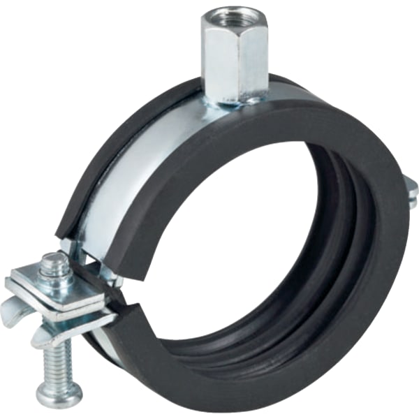 GEBERIT Rohrschelle gedämmt, mit Gewindemuffe M8 / M10 #601.857.26.1 - galvanisch verzinkt